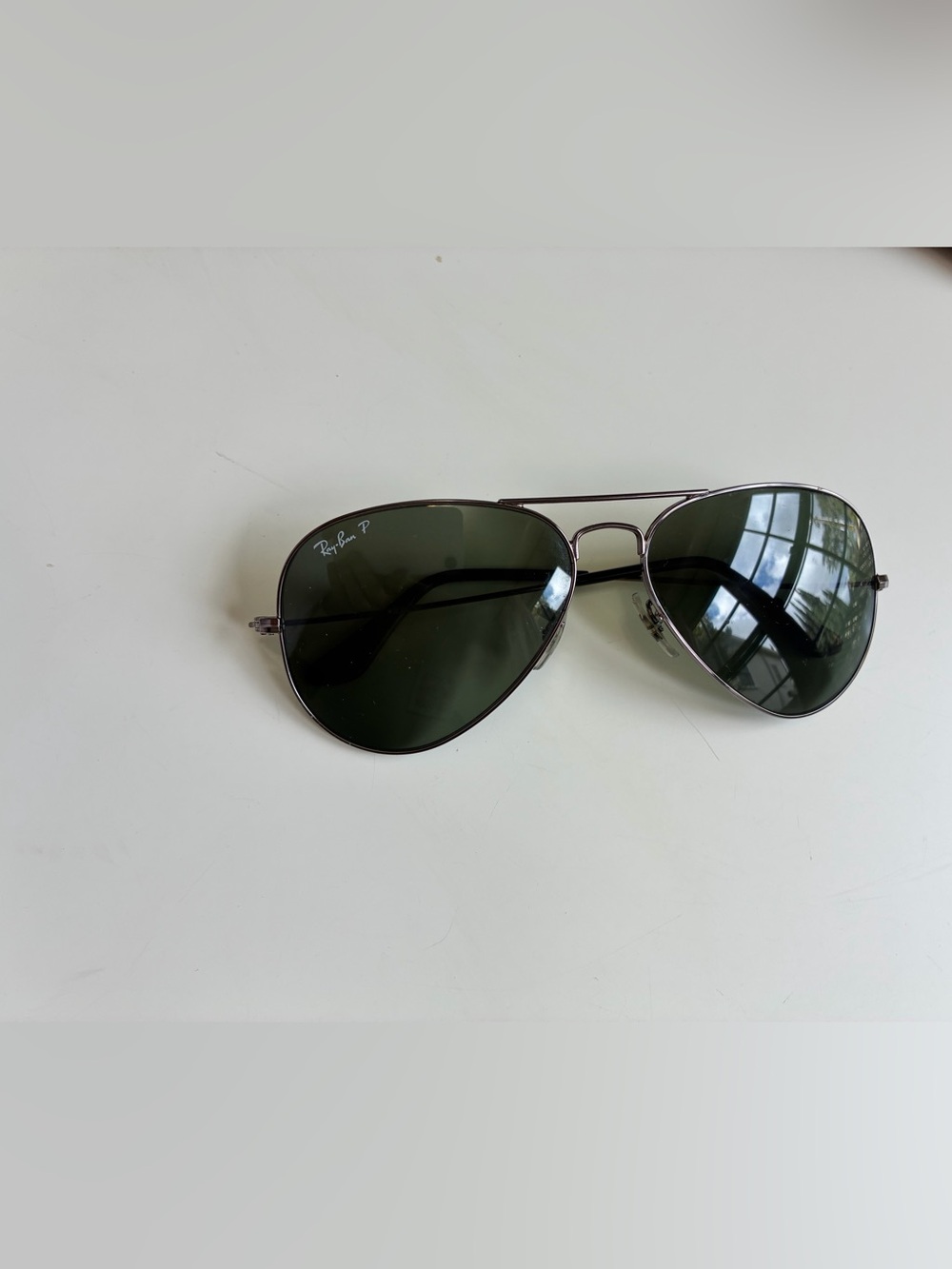 Ray-Ban Aviator Sunglasses in Silver with Dark Green Lenses